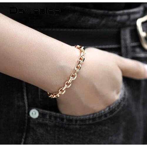 7mm 585 Rose Gold Color Bracelet for Women Rolo Cable Link Chain Party Wedding Jewelry Gifts Womens Bracelets 20cm Fashion LCB45