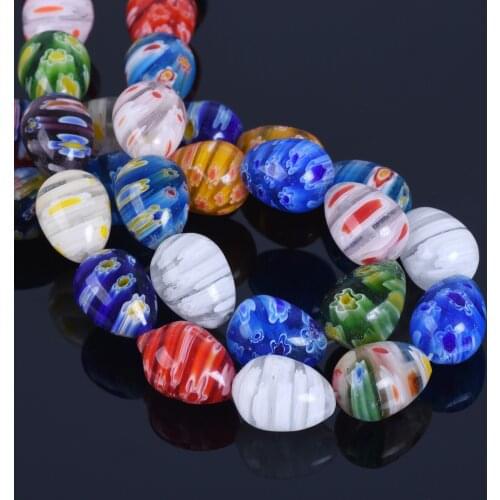 10pcs 16x12mm Teardrop Shape Mixed Flowers Pattern Millefiori Glass Loose Beads for DIY Crafts Jewelry Making Findings