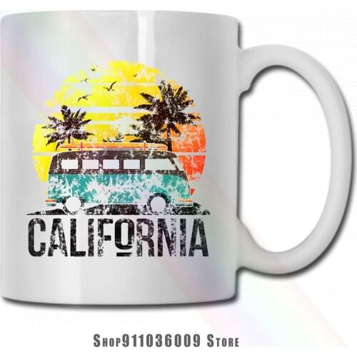 California Retro Surf Vintage Van Surfer Surfing Distressed mug cup tazas