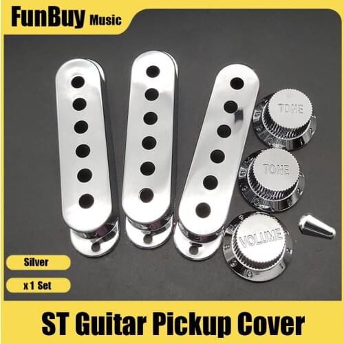 3pcs Silver Single Coil Guitar Pickup Covers Case with Tone Volume Knob Control and Switch Tip for ST Eelectric Guitar