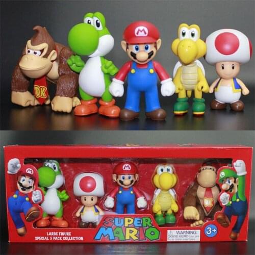 Mario Rock Band Guitar Yoshi Koopa Singer Mario Mushroom Luigi Action Figure Model Toys Collection Ornament for Kids Toy Gift