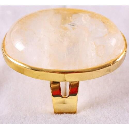 Finger Ring For Woman Men Natural Stone Gem Oval Beaded Ring White Crystal Ring Adjustable Jewelry Gift 1Pcs Z339
