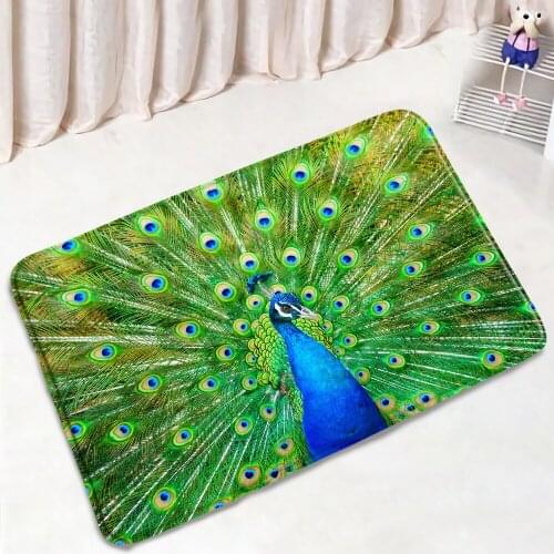 Chinese Style Animal Bathroom Mat Elegant Peacocks Pattern Non-Slip Bedroom Rug Door Mats Home Decor Bath Kitchen Doorway Carpet