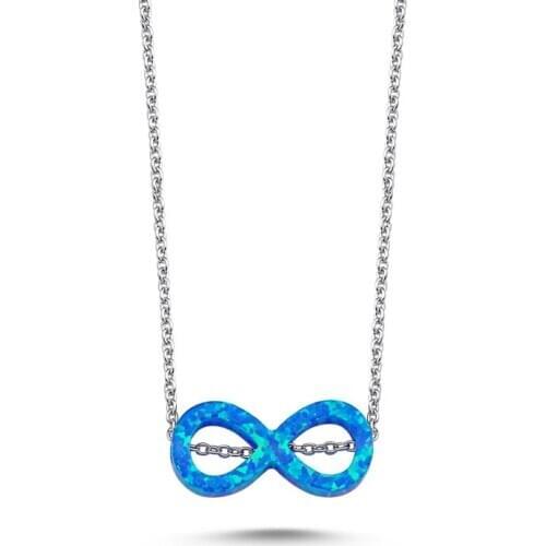 KUTAYDAN Blue Opal Infinity Necklace 925 Sterling Silver