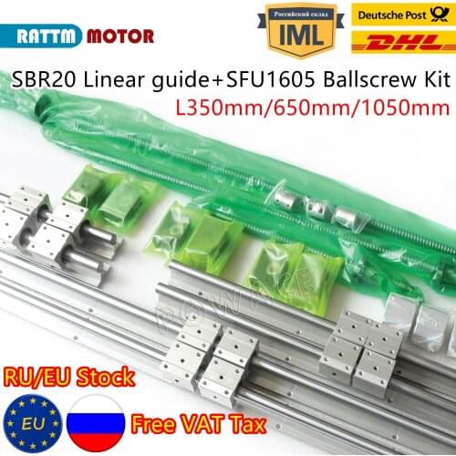 【EU Free Ship】CNC Tool 6Pcs Linear Guide Rail SBR20 L300/600/1000mm&3Pcs Ball Screw SFU1605-350/650/1050mm+3 Set BK/BF12+SBR20UU