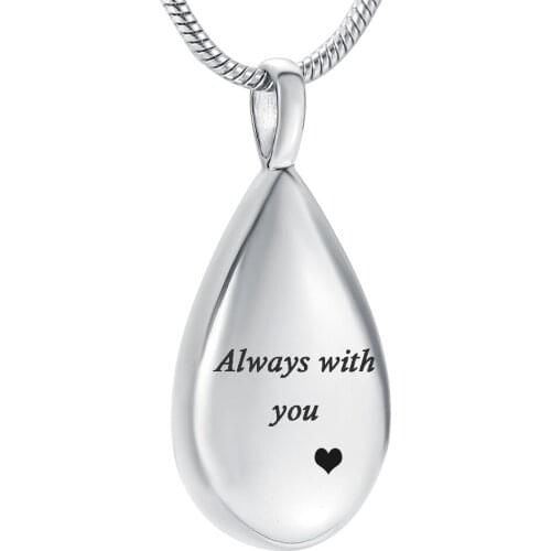 LL007 Hot Selling Teardrop Memorial Urn Necklace Carved Always In My Heart Cremation Jewelry For Women Men Keepsake Pendant