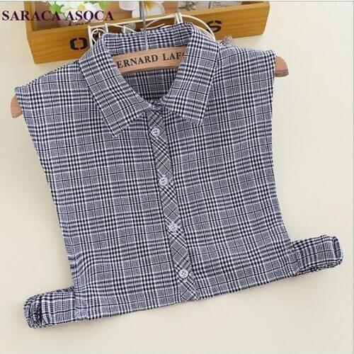 Fashion All Match Plaid Shirt Fake Collar Women Elastic Belt Bust Detachable Collar Girls
