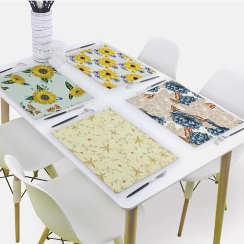 Cartoon Plant Placemat for Dining Table Flower Print Drink Coasters 32x42cm Rectangle Coaster Tableware Mat Kitchen Decoration