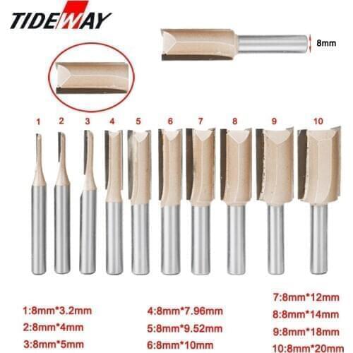 8mm Shank Straight/Dado Woodworking Router Bit Set Carpenter Milling Cutter 6/8/10/12/14/18/20mm Diameter Wood Cutting Tool