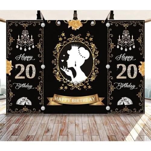 Happy Sweet 20 30 40th Birthday Party Customize Diamond Gold Princess Queen Ribbon Banner Photography Background Vinyl Backdrop