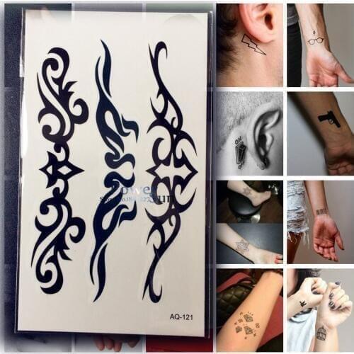 Cool Men Temporary Tattoo Stickers Black PAQ-121 Insipire Tattoo Totem Pattern Fake Flash Metallic Body Art Armband Boy Tattoo