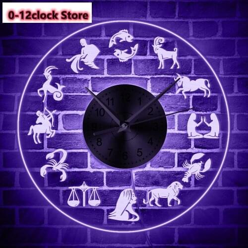 Modern Design Nightlight Luminous Watch With Light Zodiac Sign Wall Clock Astrology Acrylic Mute Relogio Parede Acrylic LED Edge
