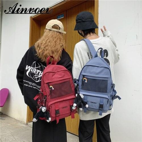 Ainveov Middle School Student Nylon Schoolbag Female High Capacity Backpack 2021 New Korean Simple Men Women Travel Backpack