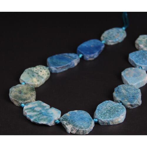 New!!! 11-13PCS/strand Blue Coral Jades Fossils Raw Slab Nugget Beads,Ocean Chrysanthemum Stone Agates Slice Pendants Jewelry