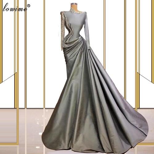 Formal Gray Evening Dresses Long Sleeves Mermaid Evening Gowns Middle East Muslim Prom Dresses For Women платье 2021 нарядные