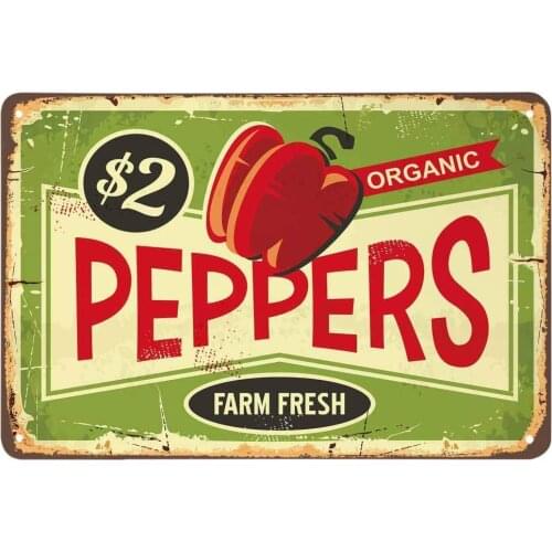 Peppers Vintage Style Metal Sign Iron Painting for Indoor & Outdoor Home Bar Coffee Kitchen Wall Decor 8 X 12 Inch