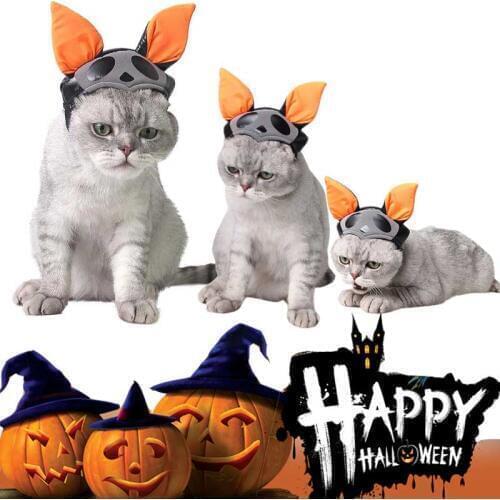 Pet Cat Puppy Cap Dog Hat Bat Headband with Ears Adjustable Kitten Halloween Pumpkin Festival Supplies Gift Hair Accessories