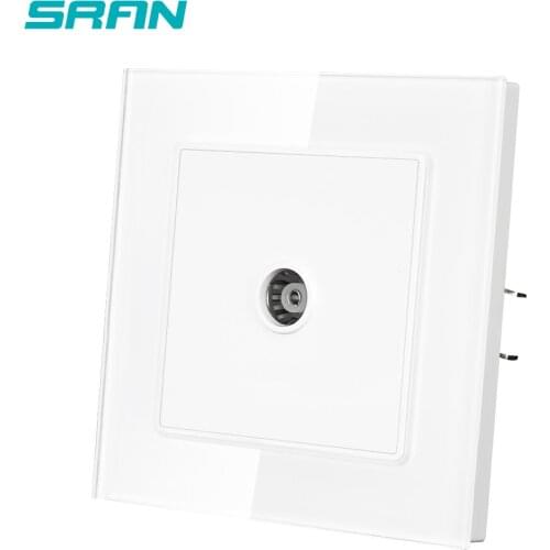 EU TV socket,white Crystal tempered glass panel 82mm*82mm household televison interface socket SRAN F6XX001