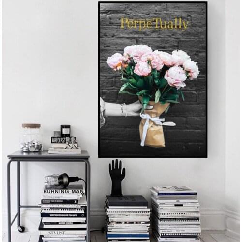 Pink Flower Golden Letter Floral PVC Poster and Pictures Canvas Paintings Nordic Wall Art Bedroom Home Decorations TZ040