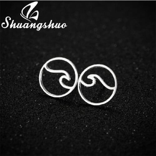 Shuangshuo Minimalist 925 Sterling Silver Earrings Geometric Hollow Circle Round Earrings Bohemian Ocean Wave Earrings for Women