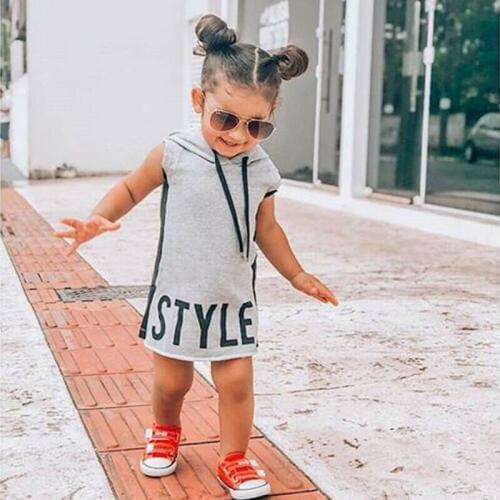 USA Kids Baby Girls Hooded Pullover Casual Sleeveless Dresses Clothes 1-6T Kids Baby Beach Slim Dresses