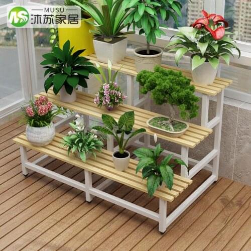 Flower Rack Multi-storey Indoor Staircase Landing Green Radish Flower Pot Rack Tieyi Province Space Solid Wood Balcony Fleshy Fl