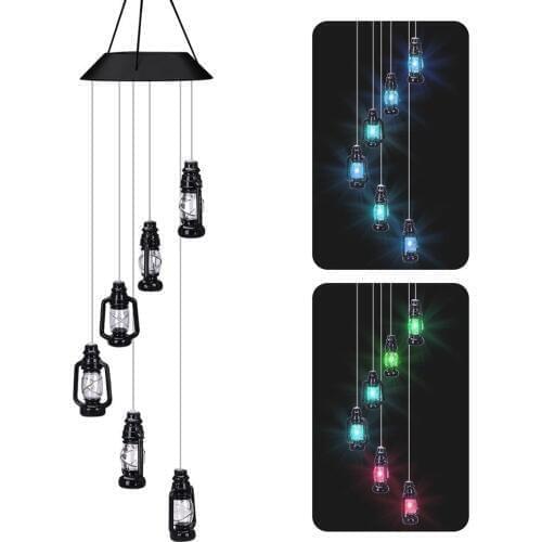 Solar Color Changing LED Wind Chime 6 Lamps Pendant Light Home Yard Garden Wind Chimes Girl Bedroom Romantic Hanging decoration