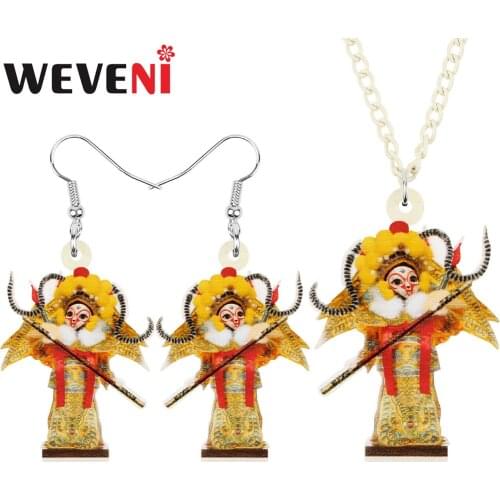 WEVENI Acrylic Chinese Beijing Opera Character Jewelry Sets Print Long Earrings Necklace For Women Kids Fashion Gift Accessories