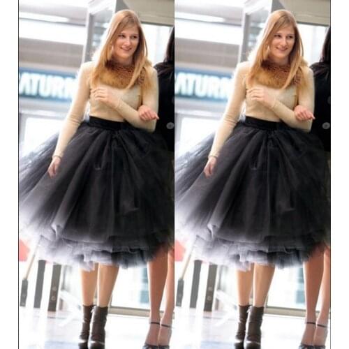 2020 New Fashion Woman 5 Layers Tulle Satin Skirt Latest Designs Knee Length Solid Natural Color Ball Gown Tutu Women Black
