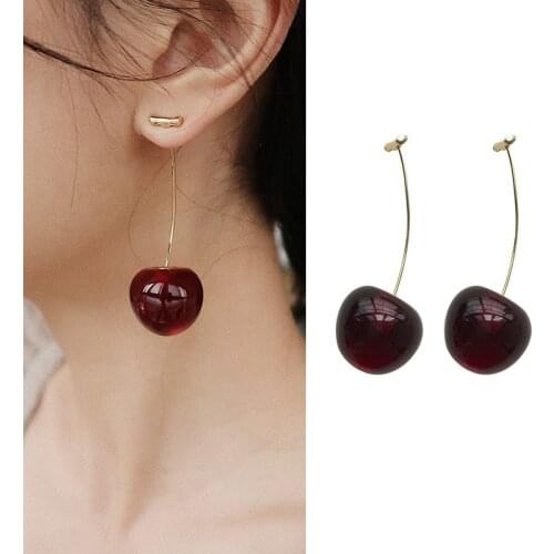 5 Colors Funny Resin Cherry Fruit Earrings For Women Creative Cute Cool Food Dangle Earrings Jewelry Gift Accessories Girls 2021