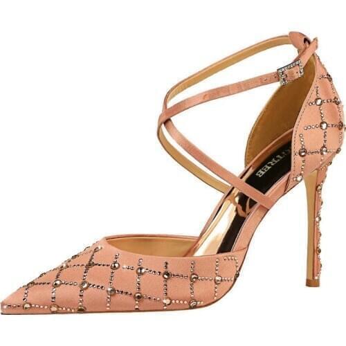 High Heels BIGTREE 2020 Summer Shallow Mouth Pointed Womens Shoes Rhinestone Hollow Sexy Cross Strap High Heel Womens Shoes