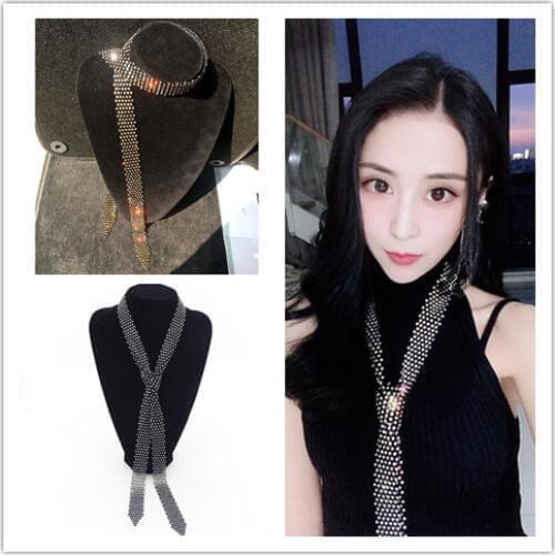 1.3 m / Fashion net bright diamond tie womens rhinestone stage decoration neck necklace jewelry crystal flash drill strip
