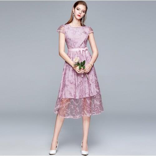 ZUOMAN Women Summer Embroidery Mesh Dress Festa High Quality Elegant Pink Wedding Party Robe Femme Vintage Designer Vestidos