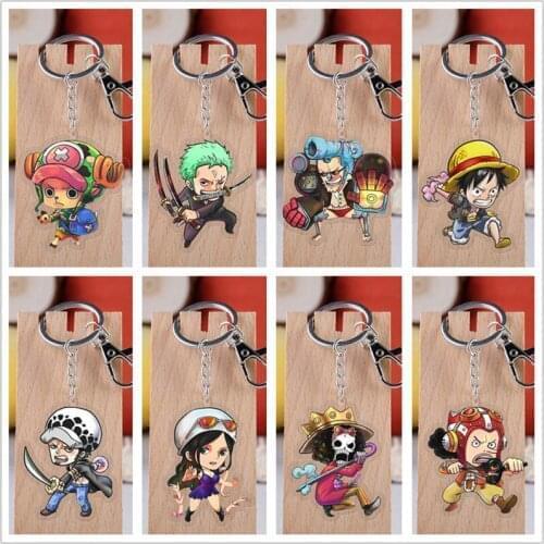 10 pcs/lot Anime OP Straw Hat Pirates Acrylic Keychain Toy Figure Zoro Luffy Nami Franky Bag Pendant Double sided Key Ring Gifts
