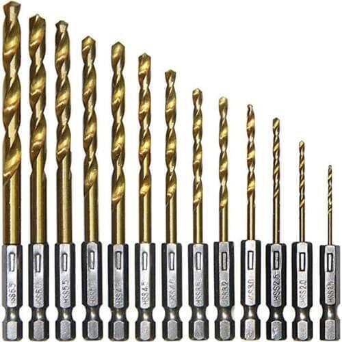 13pcs Hex Handle Plastic Box Set Twist Drill Longer life Durability 1.5-6.5mm Multi-functional Gold Hard Steel HSS
