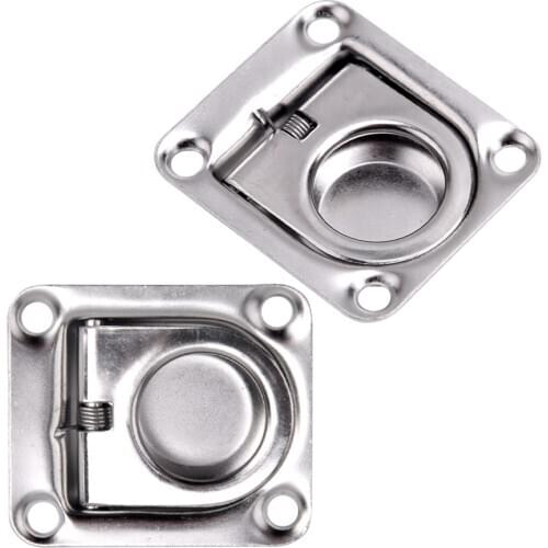 2Pcs/Set Rectangular Recessed Spring-Loaded Flush Mount Pull Ring Hatch Latch Lift Handle for Boat Hatch