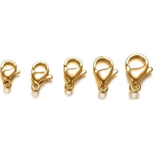 20pcs/lot 9-13mm Stainless Steel Gold Color Lobster Clasps Hooks Connectors For Bracelet Jewelry DIY Making Accessories