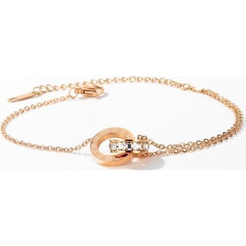 2020 fashion Bicyclic Zircon Roman numerals bracelets for women charms rose gold stainless steel adjustable jewelry accessorie