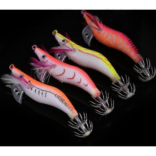4Pcs 7.4g 2.0# Squid hook Luminous Squid Jigs Fishing Lure Plastic Noctilucent wood Shrimp Jig Bait Pesca Carp Fishing tackle
