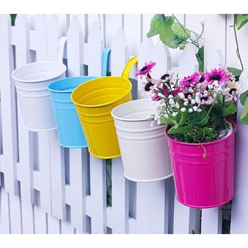 5 Pcs /Set 16*13.5cm Metal Bucket Flower Planter Hanging Balcony Garden Fence Wall Flower Pots Hanger Plant Flower Nail Holder