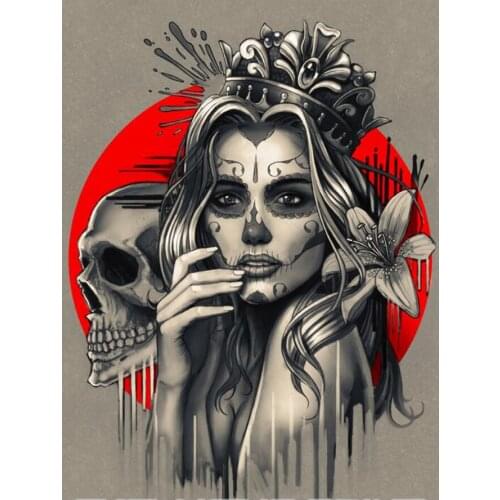 5d diamond painting Sugar Skull lily woman diy full square drill diamond embroidery round mosaic DIY black white art,EE1537