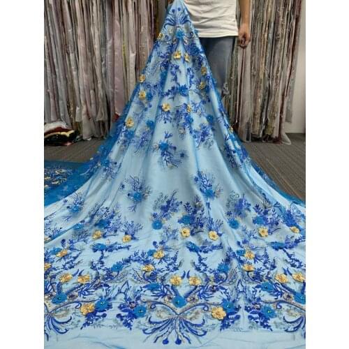 African Tulle Mesh Lace Fabric with beads ZH-588886 High Quality Nigerian Lace Fabric For Women Party Wedding Dress
