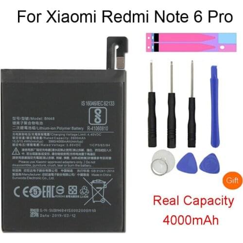 Original Phone Battery BN48 4000mAh High Capacity High Quality Replacement Battery for Xiaomi Redmi Note 6 Pro Free Tools