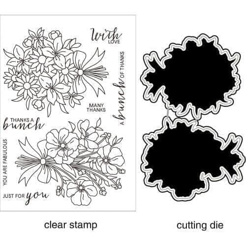AZSG Bouquet/Bunch Of Flower Cutting Dies Clear Stamps For DIY Scrapbooking/Card Making/Album Decorative Silicone Stamp Crafts
