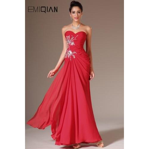 Free Shipping New Red Strapless Sweetheart Lace Appliques Prom Gown Dresses