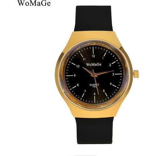 New Design Watches Womage Brand Fashion Minmalist Golden Dial Black Silicone Strap Sports Analog Quartz Men Watch reloj hombre