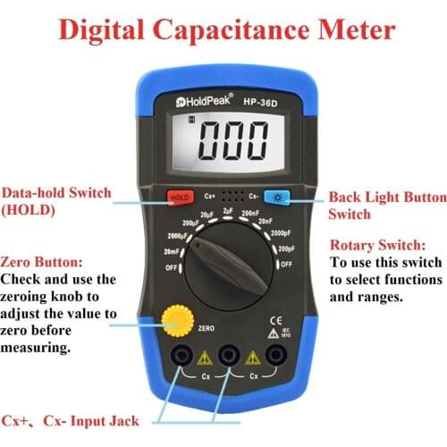 Digital Multimeter Holdpeak HP-36D Capcitance Meter Portable Capacimetro Manual Capacitor Electronic LCD Backlight dropshipping