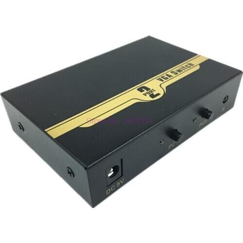 Dhl or fedex 100pcs 2 port VGA Switch Splitter Switcher 2 In 1 Out Two Way VGA 500MHz 2560x1600 Switch box+IR Controller