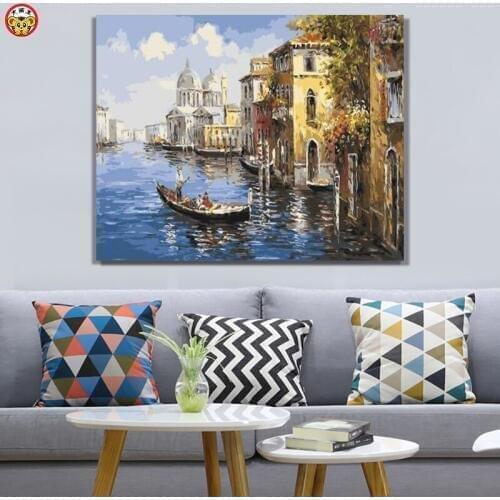 Diy oil painting by numbers art paint by number Venetian landscape decoration painting Seaside city