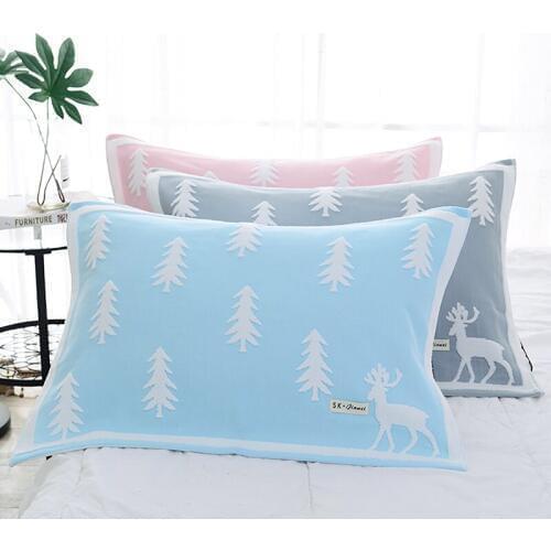Mesh Cotton Double-layer Jacquard Christmas Deer Pillow Towel Breathable Moisture Comfort Washable Pillow Towel 75 * 54cm